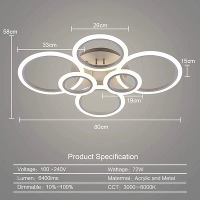 72W LED Ceiling Lights Indoor Lighting Lamp Modern Smart Lamp Lighting Fixture Remote Control Stepless Dimming For Living Room