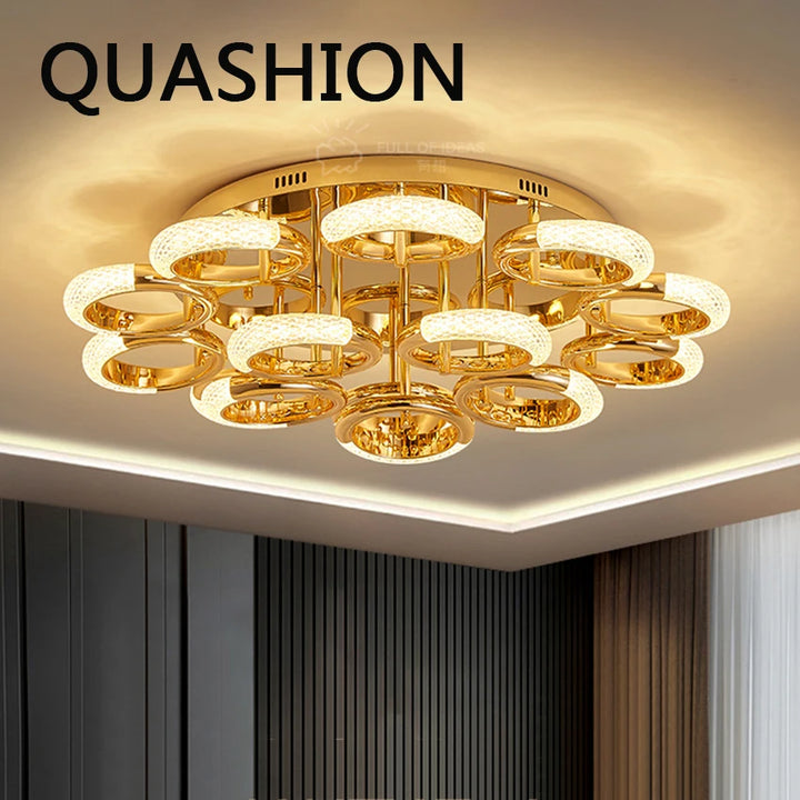 Postmodern Chandelier Nordic Golden Ring Ceiling Lamps Luxury Home Decors to Livingroom Bedroom New Indoor Ceiling Light Lustre