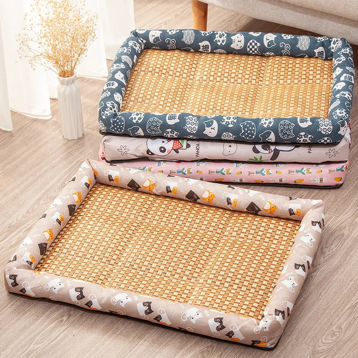 Pet Beds Sleeping Mat Dog Beds Rattan Woven Cat Sofa Bed Pet Cooling Mat for Cats Small Medium Dogs Beds Kitten Puppy Cushion