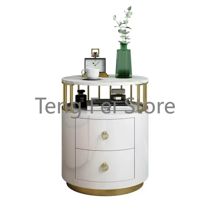 Nordic Light Luxury Nightstands Style Simple Modern Creative Storage Cabinet Bedside Table White Round Bedroom Home Furniture WK