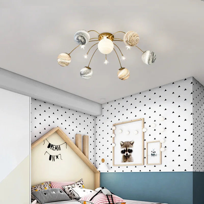 Modern Led Chandeliers eye protection light Planet Creative ceiling Chandeliers children's room warm and romantic Bedroom Lamps