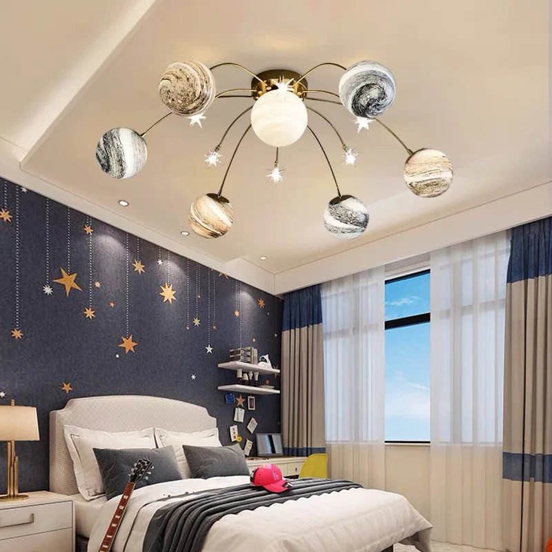 Modern Led Chandeliers eye protection light Planet Creative ceiling Chandeliers children's room warm and romantic Bedroom Lamps